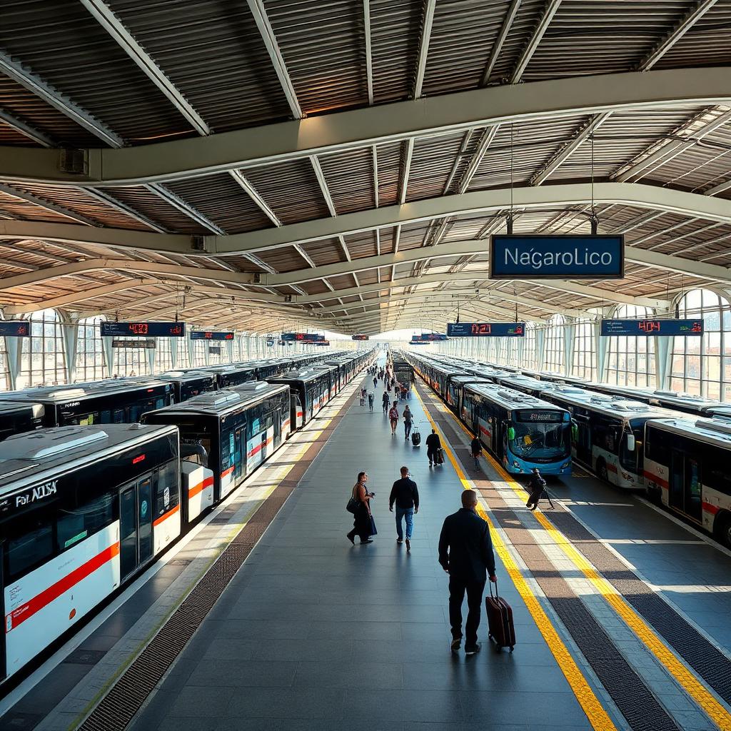 Interior of Málaga's Estación de Autobuses with coaches at the platforms